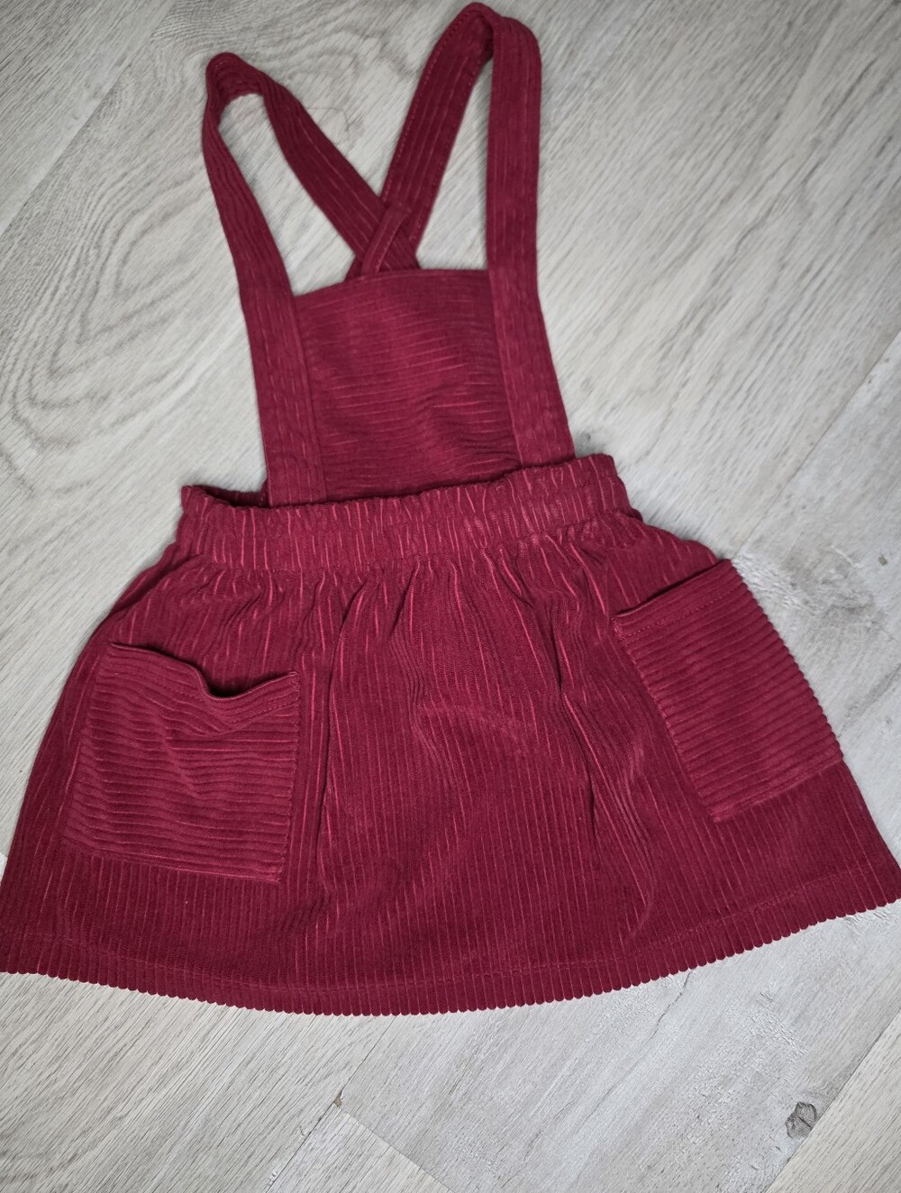 Wonder Nation Ribbed Pinafore Curdoroy Dress with Pockets, Wine, 2T
